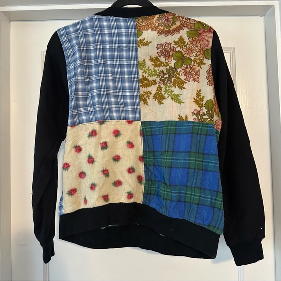 RP4LF Ragged Priest Sweater Womens M L Black Quilted Colorblock Crew Neck - Picture 2 of 9